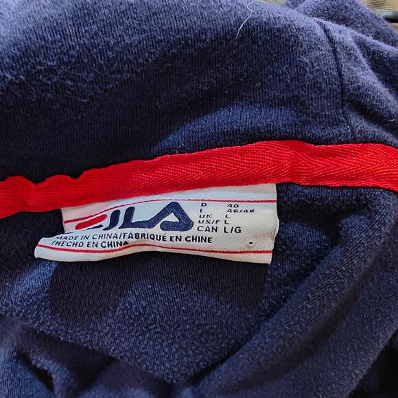 FILA Navy Velour Zip Up Hoodie Women’s Large Retro Track Jacket Logo - Picture 5 of 6